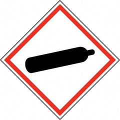 NMC - Hazardous Materials Label, Header: Compressed Gas Warning - Legend: GHS - Graphic, English, Black & Red, 2" Long x 2" High, No Coating - Americas Industrial Supply