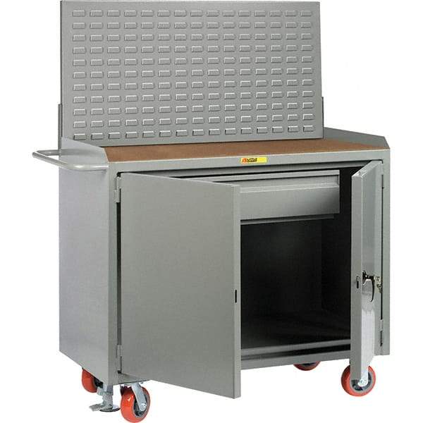Little Giant - 3,600 Lb Capacity, 2 Shelf, 1 Drawer, 2 Door Mobile Bench Cabinet with Louvered Panel - 53" Wide x 24" Deep x 43" High, Steel, Gray - Americas Industrial Supply