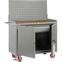 Little Giant - 3,600 Lb Capacity, 2 Shelf, 1 Drawer, 2 Door Mobile Bench Cabinet with Louvered Panel - 41" Wide x 24" Deep x 43" High, Steel, Gray - Americas Industrial Supply