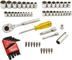 Proto - 65 Piece 1/4 & 3/8" Drive Standard Socket Set - 6 & 12 Points, 1/4 to 5/8", 4 to 17mm, Inch/Metric Measurement Standard - Americas Industrial Supply