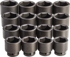 Proto - 16 Piece 1" Drive Full Polish Finish Impact Socket Set - 6 Points, 2-1/16" to 3" Range, Inch Measurement Standard - Americas Industrial Supply