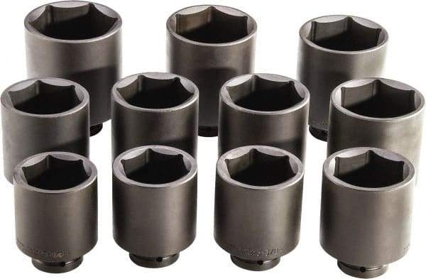 Proto - 11 Piece 1" Drive Full Polish Finish Deep Well Impact Socket Set - 6 Points, 3-1/8" to 4-1/2" Range, Inch Measurement Standard - Americas Industrial Supply