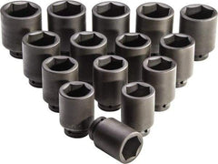 Proto - 15 Piece 1" Drive Full Polish Finish Deep Well Impact Socket Set - 6 Points, 2-1/16" to 3" Range, Inch Measurement Standard - Americas Industrial Supply
