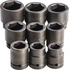 Proto - 9 Piece 1" Drive Full Polish Finish Impact Socket Set - 6 Points, 1" to 2" Range, Inch Measurement Standard - Americas Industrial Supply