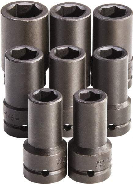 Proto - 8 Piece 1" Drive Full Polish Finish Deep Well Impact Socket Set - 6 Points, 7/8" to 1-1/2" Range, Inch Measurement Standard - Americas Industrial Supply