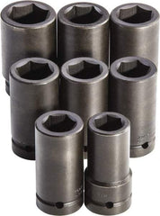 Proto - 8 Piece 1" Drive Full Polish Finish Deep Well Impact Socket Set - 6 Points, 27mm to 41mm Range, Metric Measurement Standard - Americas Industrial Supply