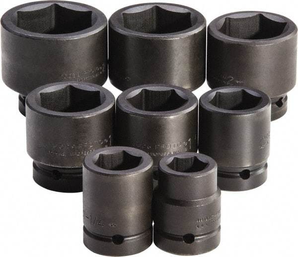 Proto - 8 Piece 1" Drive Full Polish Finish Deep Well Impact Socket Set - 6 Points, 1-1/16" to 2-3/8" Range, Inch Measurement Standard - Americas Industrial Supply