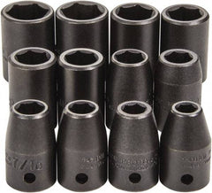 Proto - 12 Piece 1/2" Drive Full Polish Finish Impact Socket Set - 6 Points, 3/4" to 3/4" (8mm to 19mm) Range, Inch/Metric Measurement Standard - Americas Industrial Supply