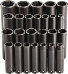 Proto - 25 Piece 3/8" Drive Deep Impact Socket Set - 6 Points, 15/16 to 1", 7 to 19mm, Inch/Metric Measurement Standard - Americas Industrial Supply