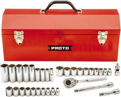 Proto - 34 Piece 3/8" Drive Chrome Finish Deep Well Socket Set - 12 Points, 5/16" (8mm to 19mm) Range, Inch/Metric Measurement Standard - Americas Industrial Supply