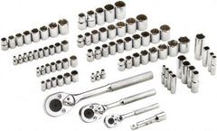Proto - 81 Piece 1/4", 3/8" & 1/2" Drive Full Polish Finish Deep Well Socket Set - 6, 12 Points, 1/4" to 13/16" (4mm to 19mm) Range, Inch/Metric Measurement Standard - Americas Industrial Supply