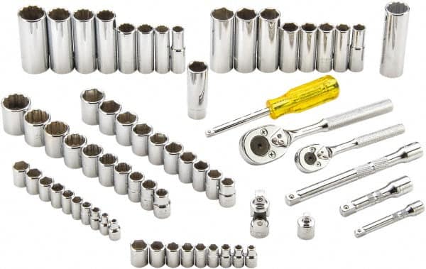 Proto - 65 Piece 1/4" & 3/8" Drive Full Polish Finish Deep Well Socket Set - 6, 12 Points, 1/4" to 7/8" (4mm to 19mm) Range, Inch/Metric Measurement Standard - Americas Industrial Supply