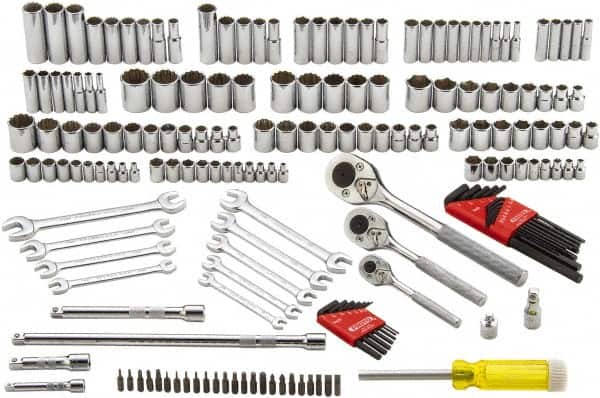 Proto - 148 Piece 1/4, 3/8 & 1/2" Drive Standard Deep Socket Set - 6 & 12 Points, 1/4 to 1-1/8", Inch Measurement Standard - Americas Industrial Supply