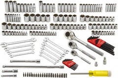 Proto - 148 Piece 1/4, 3/8 & 1/2" Drive Standard Deep Socket Set - 6 & 12 Points, 1/4 to 1-1/8", Inch Measurement Standard - Americas Industrial Supply