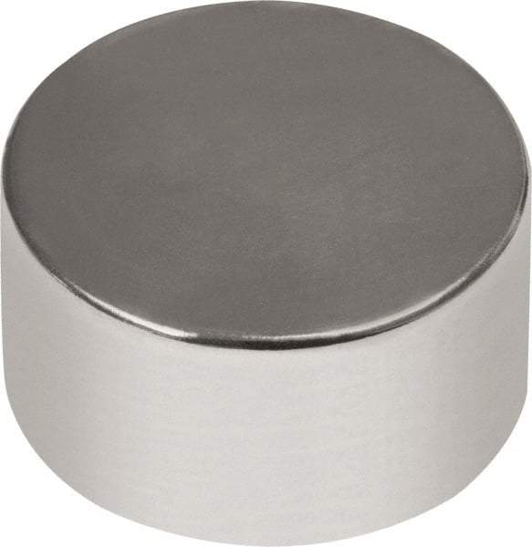 Mag-Mate - 3/8" Diam x 1/4" High Neodymium Rare Earth Magnet - 6.86 Lb Max Capacity, 180°F Max, Nickel Plated - Americas Industrial Supply