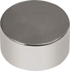 Mag-Mate - 1/4" Diam x 1/8" High Neodymium Rare Earth Magnet - 2.3 Lb Max Capacity, 180°F Max, Nickel Plated - Americas Industrial Supply