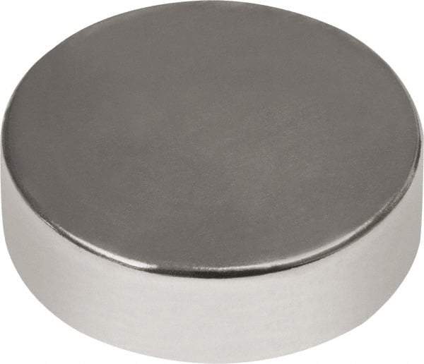 Mag-Mate - 1/2" Diam x 1/8" High Neodymium Rare Earth Magnet - 6.08 Lb Max Capacity, 180°F Max, Nickel Plated - Americas Industrial Supply