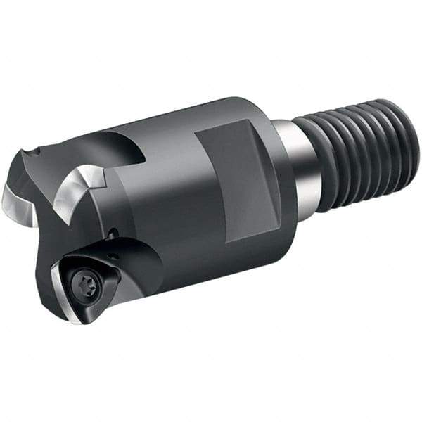 Walter - 15° Lead Angle, 1-1/4" Max Cut Diam, 0.699" Min Cut Diam, 0.059" Max Depth of Cut, Indexable Chamfer & Angle End Mill - 3 Inserts, P 2633.-R14 Insert Style, 69mm OAL, Through Coolant, Threaded Shank - Americas Industrial Supply