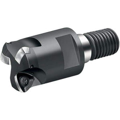 Walter - 15° Lead Angle, 1-1/4" Max Cut Diam, 0.699" Min Cut Diam, 0.059" Max Depth of Cut, Indexable Chamfer & Angle End Mill - 3 Inserts, P 2633.-R14 Insert Style, 69mm OAL, Through Coolant, Threaded Shank - Americas Industrial Supply