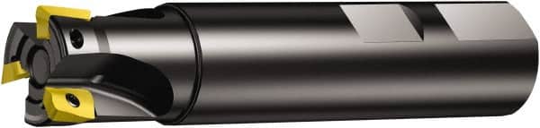 Sandvik Coromant - 1-1/2" Cut Diam, 10.0076mm Max Depth of Cut, 1-1/4" Shank Diam, 4" OAL, Indexable Square Shoulder Ramping End Mill - R390-11.. Inserts, Weldon Shank, 90° Lead Angle, Through Coolant, Series CoroMill 390 - Americas Industrial Supply