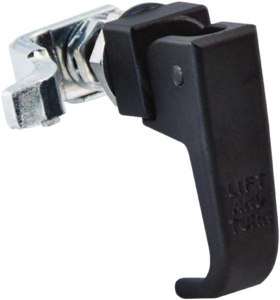 Made in USA - 2-1/4" Long x 3/4" Wide x 2.78" High, Lift & Turn Compression Latch - Zinc Plated Steel, with Black Powder Coat Finish - Americas Industrial Supply