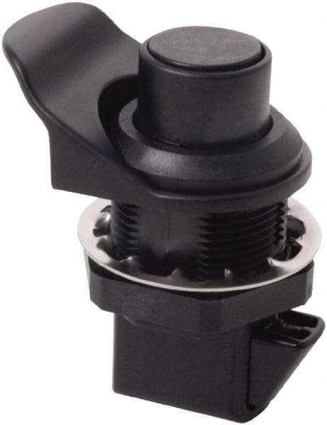 Made in USA - 2.07" Long x 1.13" Wide x .98" High, Push Knob Latch - Plastic, with Black Finish - Americas Industrial Supply