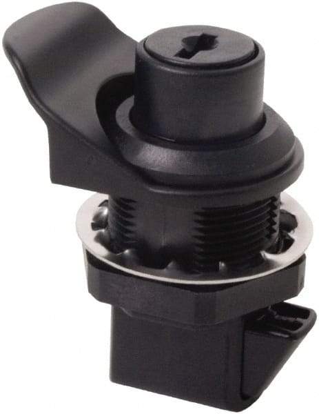Made in USA - 2.07" Long x 1.13" Wide x .98" High, Push Knob Latch - Plastic, with Black Finish - Americas Industrial Supply