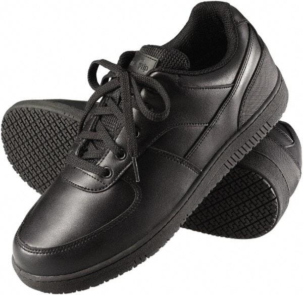 Genuine Grip - Men's Size 8.5 Wide Width Plain Work Shoe - Black, Leather Upper, Rubber Outsole, 4" High, Dielectric, Non-Slip - Americas Industrial Supply