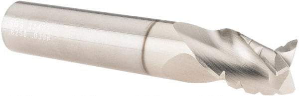 SGS - 5/8" Diam, Coarse Pitch, 3/4" LOC, 3 Flute Solid Carbide 0.03" Corner Radius Roughing End Mill - TiB2 Finish, 3-1/2" OAL, 5/8" Shank Diam, Single End, Centercutting, 38° Helix - Americas Industrial Supply