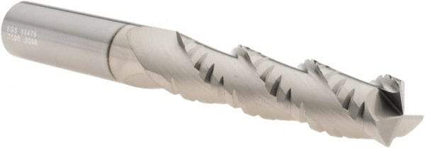 SGS - 3/4" Diam, Coarse Pitch, 3-1/4" LOC, 3 Flute Solid Carbide 0.03" Corner Radius Roughing End Mill - TiB2 Finish, 6" OAL, 3/4" Shank Diam, Single End, Centercutting, 38° Helix - Americas Industrial Supply