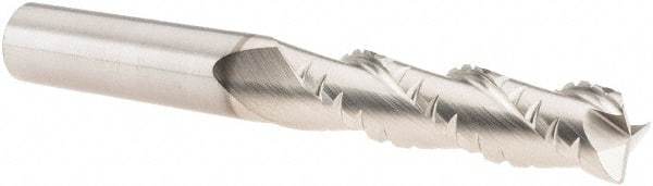 SGS - 1/2" Diam, Coarse Pitch, 2" LOC, 3 Flute Solid Carbide 0.03" Corner Radius Roughing End Mill - TiB2 Finish, 4" OAL, 1/2" Shank Diam, Single End, Centercutting, 38° Helix - Americas Industrial Supply