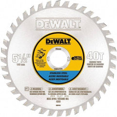 DeWALT - 5-1/2" Diam, 25/32" Arbor Hole Diam, 40 Tooth Wet & Dry Cut Saw Blade - Steel, Crosscutting Action, Standard Round Arbor - Americas Industrial Supply