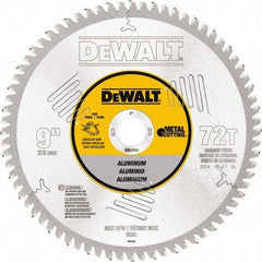 DeWALT - 9" Diam, 1" Arbor Hole Diam, 72 Tooth Wet & Dry Cut Saw Blade - Steel, Crosscutting Action, Standard Round Arbor - Americas Industrial Supply