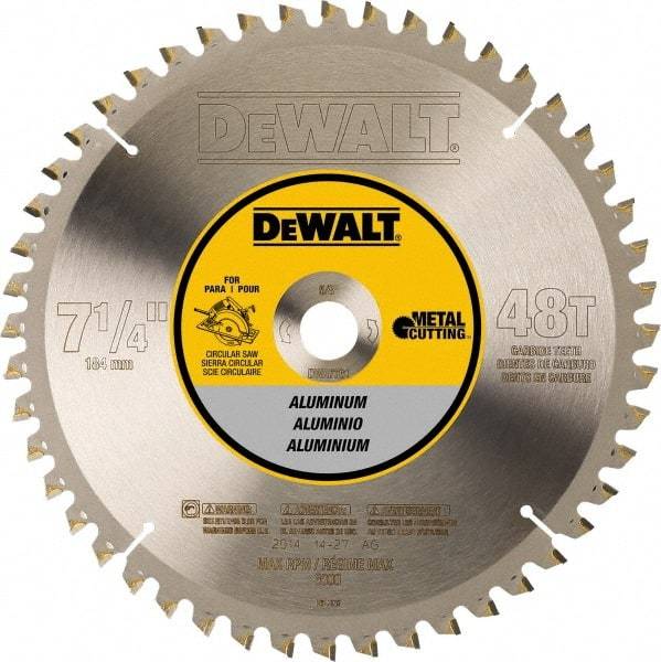 DeWALT - 7-1/4" Diam, 5/8" Arbor Hole Diam, 48 Tooth Wet & Dry Cut Saw Blade - Steel, Crosscutting Action, Standard Round Arbor - Americas Industrial Supply