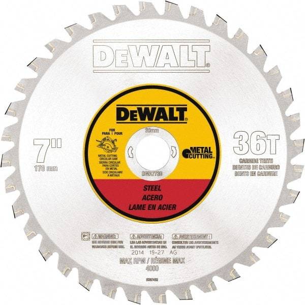 DeWALT - 7" Diam, 25/32" Arbor Hole Diam, 36 Tooth Wet & Dry Cut Saw Blade - Steel, Crosscutting Action, Standard Round Arbor - Americas Industrial Supply