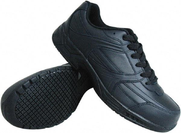 Genuine Grip - Unisex Size 8.5 Medium Width Steel Work Shoe - Black, Leather Upper, Rubber Outsole, 4" High, Dielectric, Non-Slip - Americas Industrial Supply