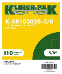 Klinch-Pak - 5/8" Long x 1/2" Wide, 0 Gauge Narrow Crown Construction Staple - Steel, Galvanized Finish, Chisel Point - Americas Industrial Supply