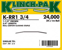 Klinch-Pak - 3/4" Long x 1-1/4" Wide, 0 Gauge Wide Crown Construction Staple - Steel, Copper Finish, Chisel Point - Americas Industrial Supply