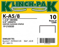 Klinch-Pak - 5/8" Long x 1-3/8" Wide, 0 Gauge Wide Crown Construction Staple - Steel, Copper Finish, Chisel Point - Americas Industrial Supply