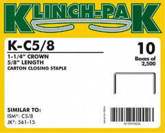 Klinch-Pak - 5/8" Long x 1-1/4" Wide, 0 Gauge Wide Crown Construction Staple - Steel, Copper Finish, Chisel Point - Americas Industrial Supply