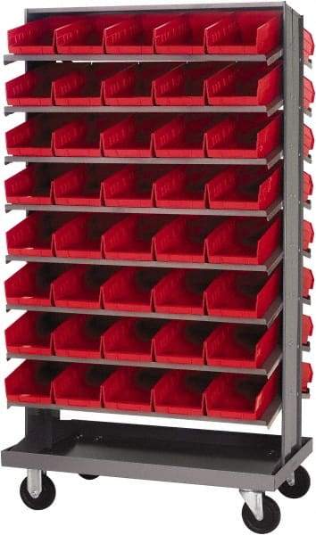 Quantum Storage - 80 Bin Sloping Shelf - 36 Inch Overall Width x 24 Inch Overall Depth x 66 Inch Overall Height, Red Polypropylene Bins - Americas Industrial Supply