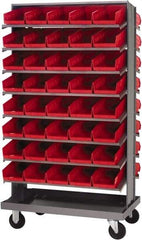 Quantum Storage - 80 Bin Sloping Shelf - 36 Inch Overall Width x 24 Inch Overall Depth x 66 Inch Overall Height, Red Polypropylene Bins - Americas Industrial Supply