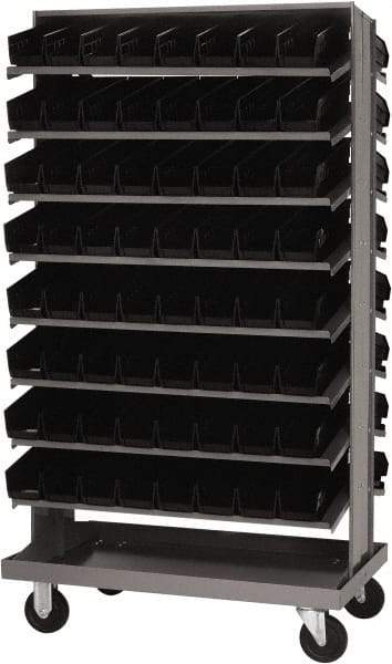 Quantum Storage - 128 Bin Sloping Shelf - 36 Inch Overall Width x 24 Inch Overall Depth x 66 Inch Overall Height, Black Polypropylene Bins - Americas Industrial Supply