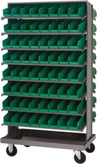 Quantum Storage - 128 Bin Sloping Shelf - 36 Inch Overall Width x 24 Inch Overall Depth x 66 Inch Overall Height, Green Polypropylene Bins - Americas Industrial Supply