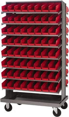 Quantum Storage - 128 Bin Sloping Shelf - 36 Inch Overall Width x 24 Inch Overall Depth x 66 Inch Overall Height, Red Polypropylene Bins - Americas Industrial Supply