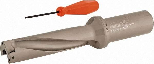 Hertel - 4-1/4" Max Drill Depth, 4xD, 1-1/16" Diam, Indexable Insert Drill - 2 Inserts, 1-1/4" Shank Diam, Straight Shank - Americas Industrial Supply