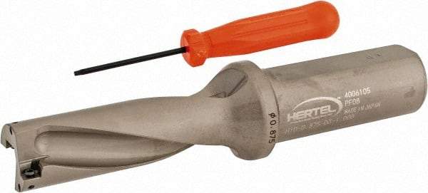 Hertel - 2-5/8" Max Drill Depth, 3xD, 7/8" Diam, Indexable Insert Drill - 2 Inserts, 1" Shank Diam, Straight Shank - Americas Industrial Supply