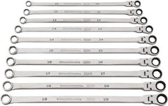 GearWrench - 10 Piece, 10mm to 19mm, Ratcheting Flexhead Combination Wrench Set - Metric Measurement Standard, Chrome Finish - Americas Industrial Supply