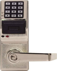Alarm Lock - Combination Entry Lever Lockset with Key Override - 2-3/4" Back Set, Steel, Brushed Chrome Finish - Americas Industrial Supply