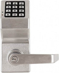 Alarm Lock - Combination Entry Lever Lockset with Key Override - 2-3/4" Back Set, Steel, Brushed Chrome Finish - Americas Industrial Supply